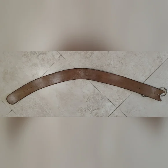 Brighton Wide Brown Leather Belt with Silver Braided Rings - Picture 6 of 6